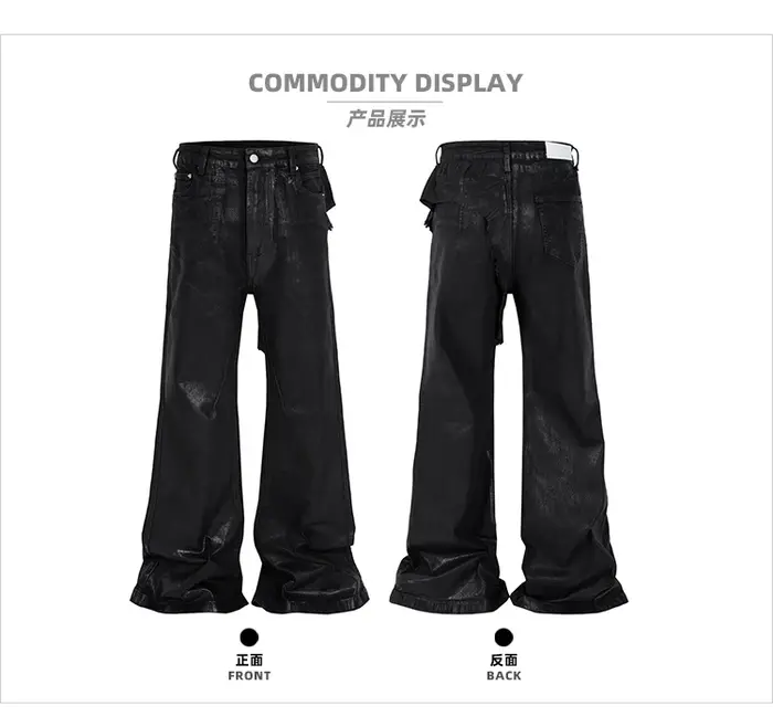 MIJKO jean extensible en cuir ciré noir pour hommes femmes pantalon évasé Baggy pantalon en Denim dr