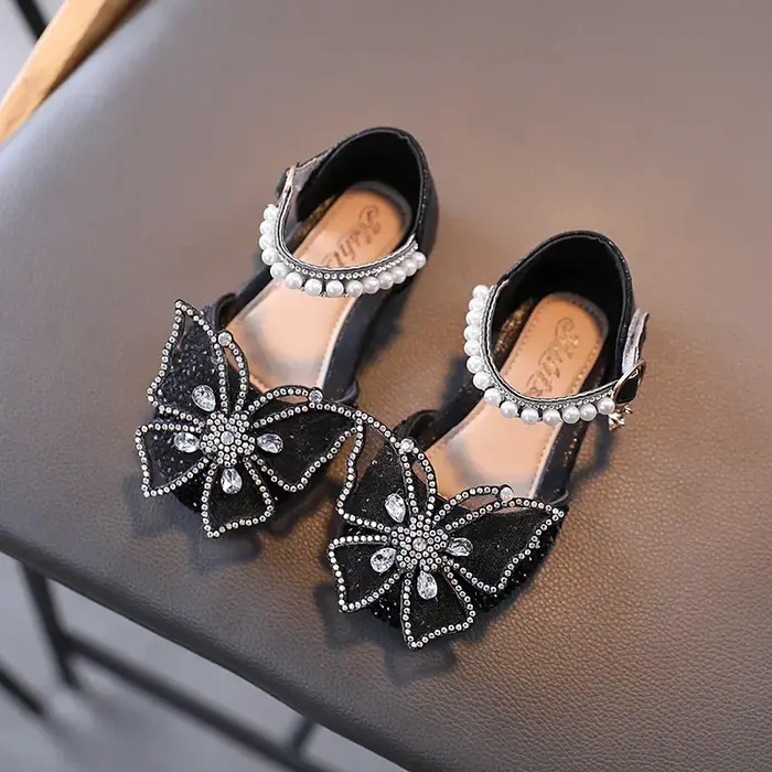 Sandales d'été pour filles, chaussures de princesse à paillettes et nœud en strass, chaussures à tal