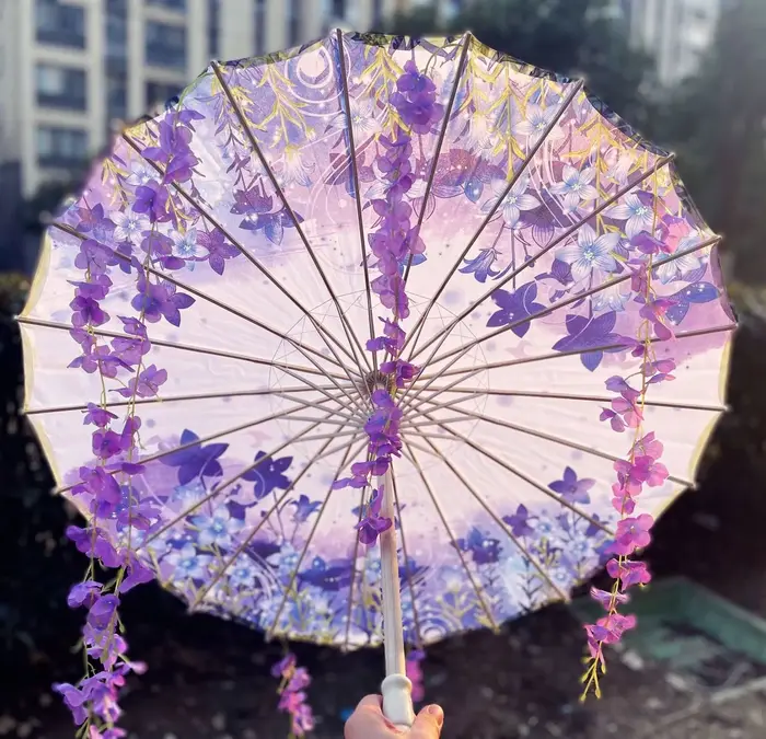 Hanfu – parapluie à pampilles violet lavande, Anime, coupe-vent, pour danse sur la plage, Cosplay, p