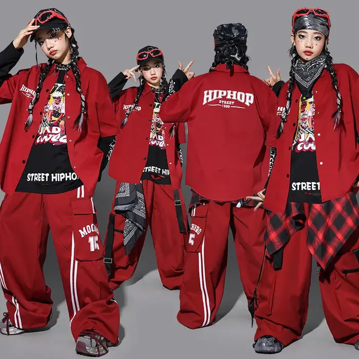 Sweat-shirt à la mode Hip Hop pour garçons, pantalon cargo pour danse de rue, haut K-pop pour filles