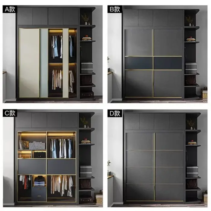Armoire nordique légère de luxe, porte coulissante, porte en verre, chambre à coucher, porte couliss