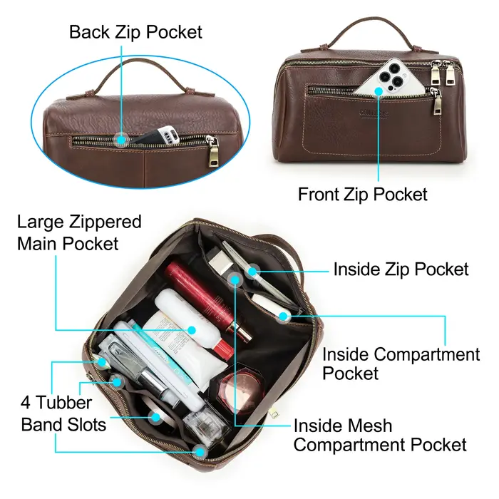 Sacs à cosmétiques personnalisés pour hommes, trousse de maquillage de luxe en cuir véritable, fourr