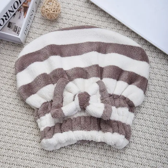 Serviette pour cheveux secs, bonnet de douche à séchage rapide pour femmes, motif rayé, accessoires 