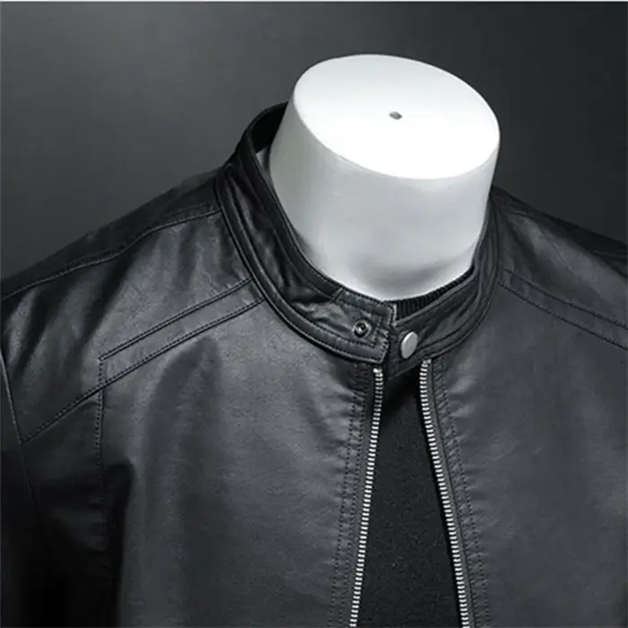 Printemps automne veste en cuir hommes col montant mince veste en cuir Pu mode Moto manteau décontra