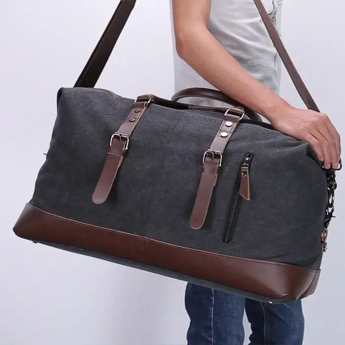 Sacs de voyage en toile et cuir pour hommes, bagages à main, sacs de sport, fourre-tout de voyage, g