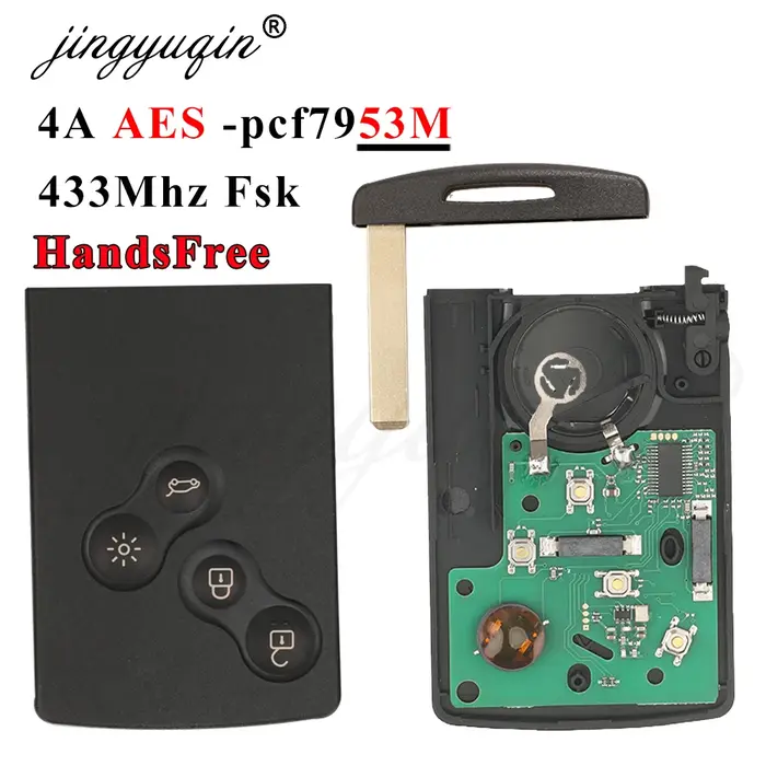 Jingyuqin 433MHz 4A PCF7953 puce clé de voiture carte à puce pour Renault Clio IV Captur passif sans