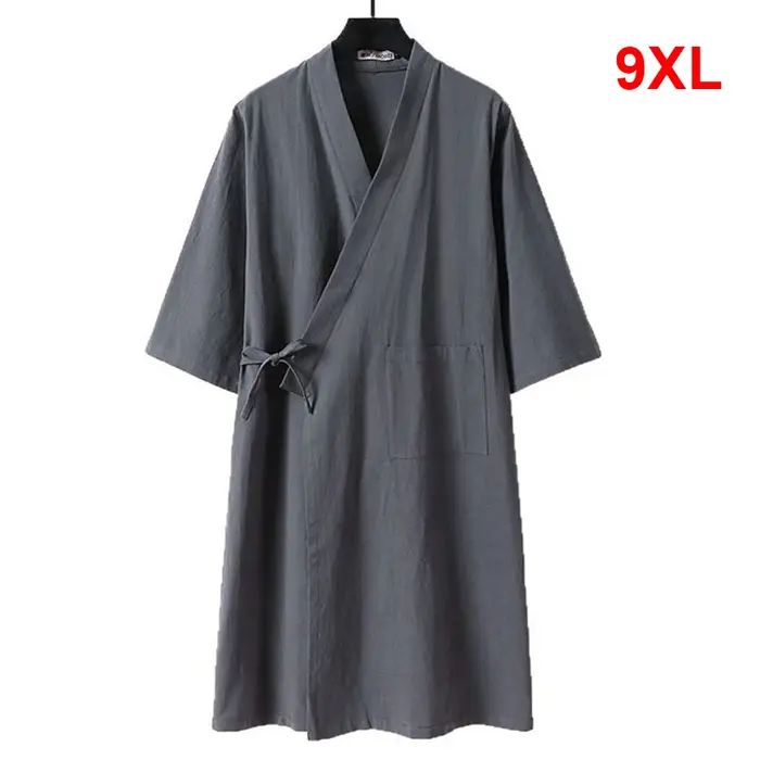 Cardigan Long Kimono chemise veste hommes grande taille 9XL chemises en lin Hanfu Daoist Robe chemis