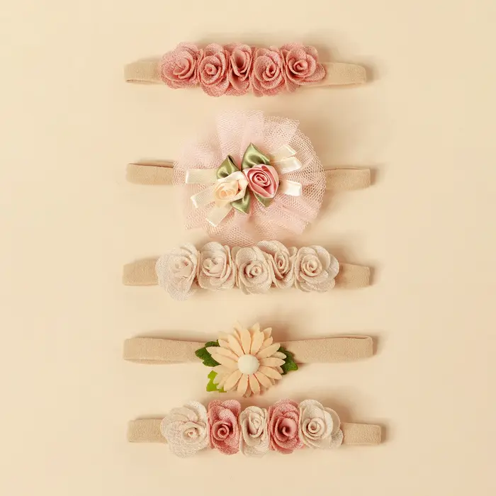 5 pièces rose dentelle Simulation fleurs cheveux accessoires pour nouveau-né fille épissage bandeau 