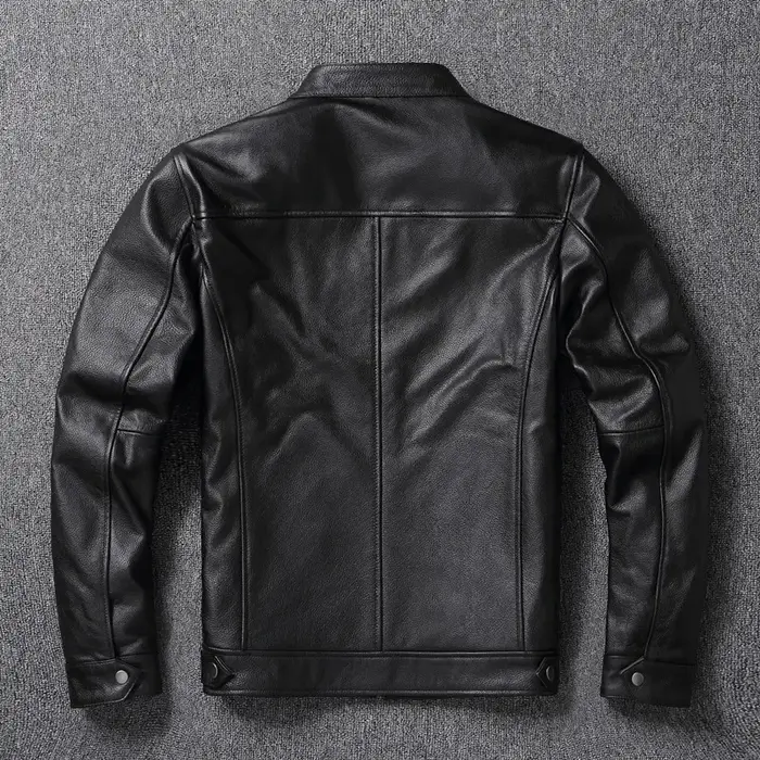 Veste en cuir de vachette de haute qualité, manteau à col montant, couche supérieure, mince, décontr