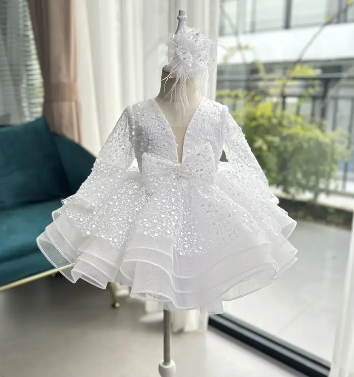Robe à paillettes pour filles, élégante et unique, à fleurs, robe de soirée de mariage pour enfants,