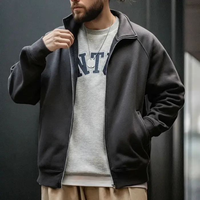 Maden-Cardigan Polar Smile avec col montant pour homme, sweat-shirt de sport, veste à glissière, man
