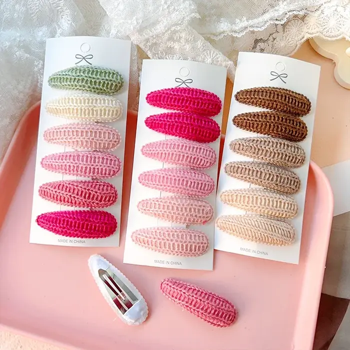 Pince à cheveux BB imprimée mignonne, 6 pièces, mode Crochet fait à la main pour fille, accessoires 