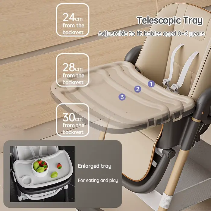 PANGDUBE Chaise haute réglable pour bébé de 0 à 3 ans, siège de salle à manger pliable avec plateau,