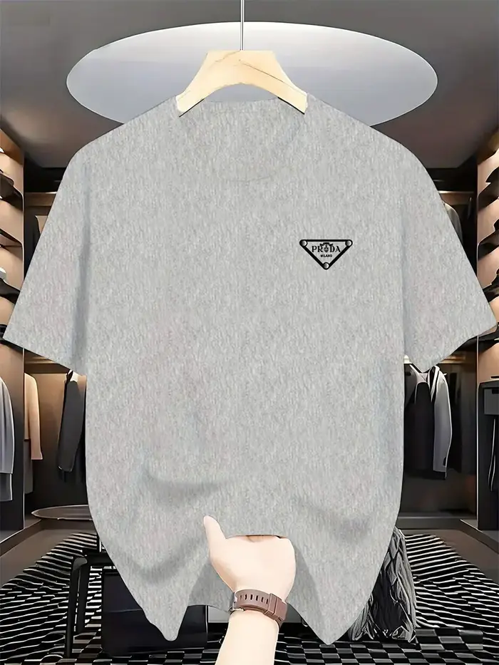T-shirt imprimé pour homme, tendance mode milanaise 2026, marque internationale, coton pur, col rond