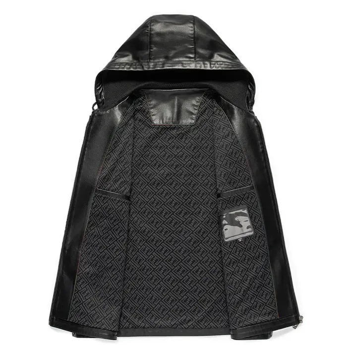 YN-2583 nouvelle veste en cuir à capuche pour hommes printemps et automne haut mince hiver en peluch
