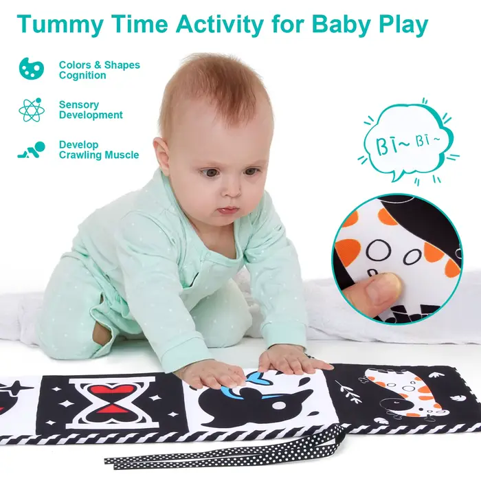 Livre en tissu pour bébé, jouets pour bébé à contraste élevé, jouets pour berceau pour nouveau-nés 0