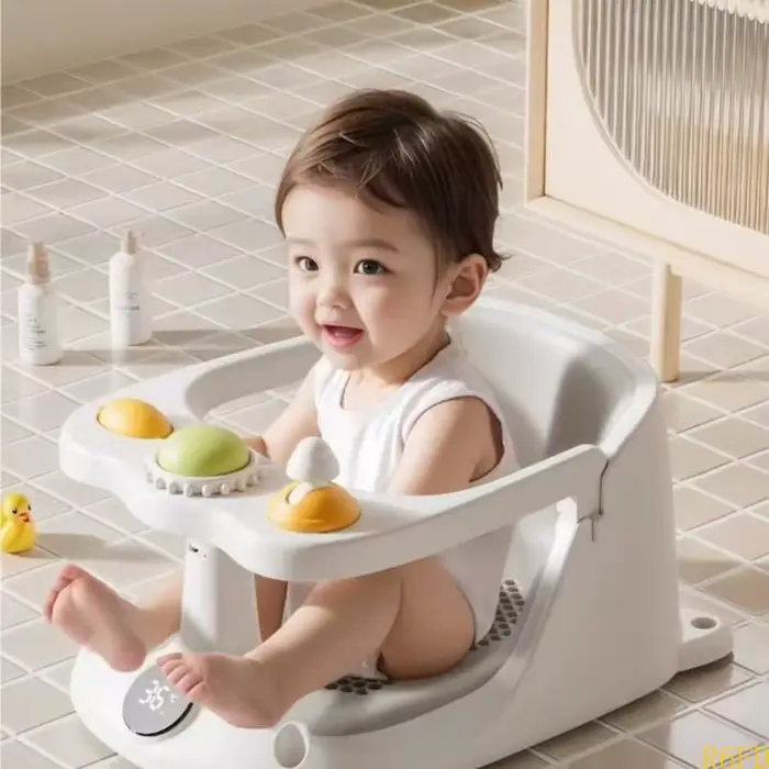 Siège de bain pour bébé avec affichage de la température, support de dossier intégré et ventouses inférieures pour baignoires standard moments de baignade sécurisés et confortables pour bébés occasions spéciales et cadeaux de naissance