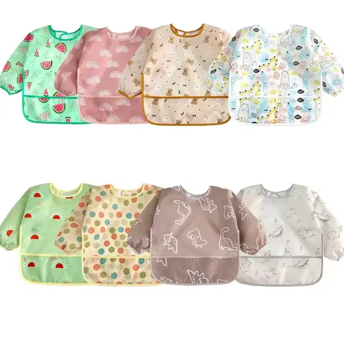 Bavoirs à manches longues pour bébé, tablier imperméable au Design de dessin animé coloré mignon pou