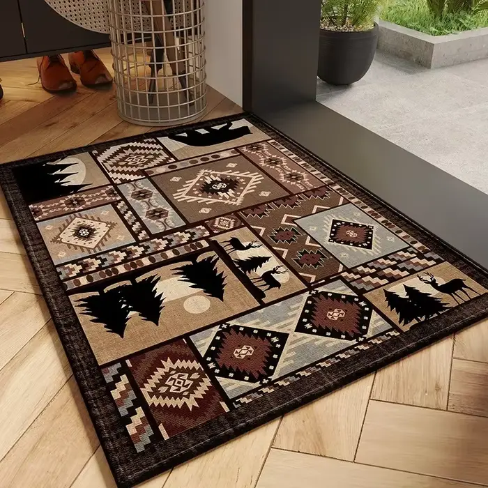 Tapis d'entrée de porte de style européen classique, matériau en polyester résistant aux virus de salle de bain, décoration de la maison, non ald D343