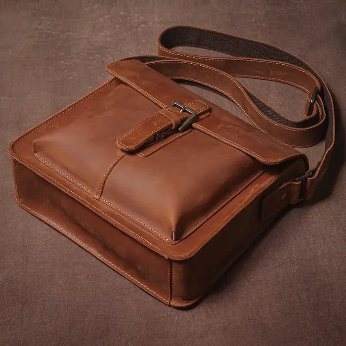 GURO marque de luxe en cuir véritable sac à bandoulière hommes Crazy Horse peau de vache sac de mess