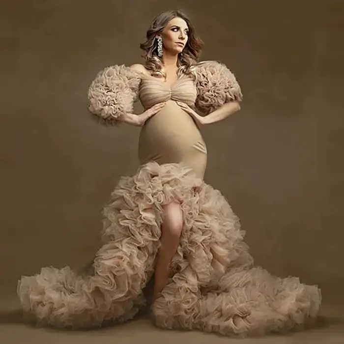 Robe longue en tulle pour femme enceinte, robes de photographie, vêtements de douche de bébé, vêteme