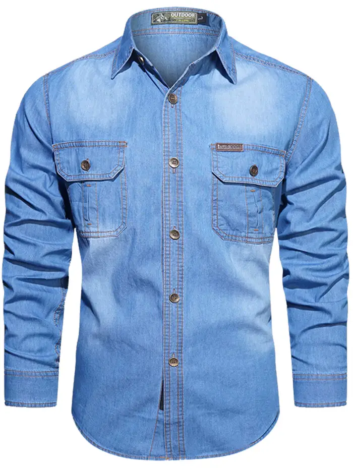 FREDD MARSHALL 2025 automne nouvelle mode hommes à manches longues Denim chemise décontracté boutonn