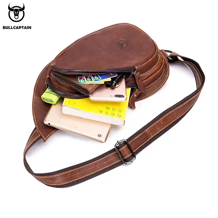 BULLCAPTAIN-Sac à Bandoulière en Cuir de Cheval pour Homme, Sacs de Poitrine en Cuir, Nouvelle Mode,