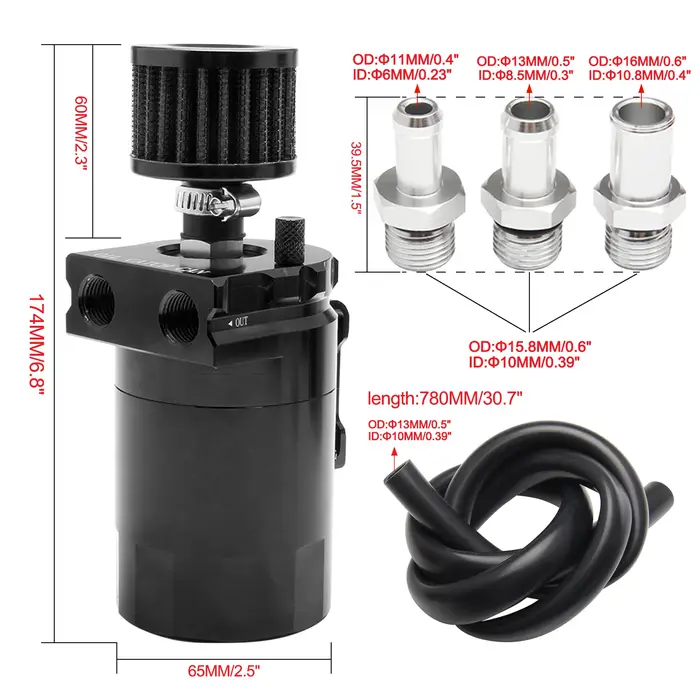 Réservoir de récupération d'huile à déflecteur de voiture, avec filtre à Air, raccords en aluminium,