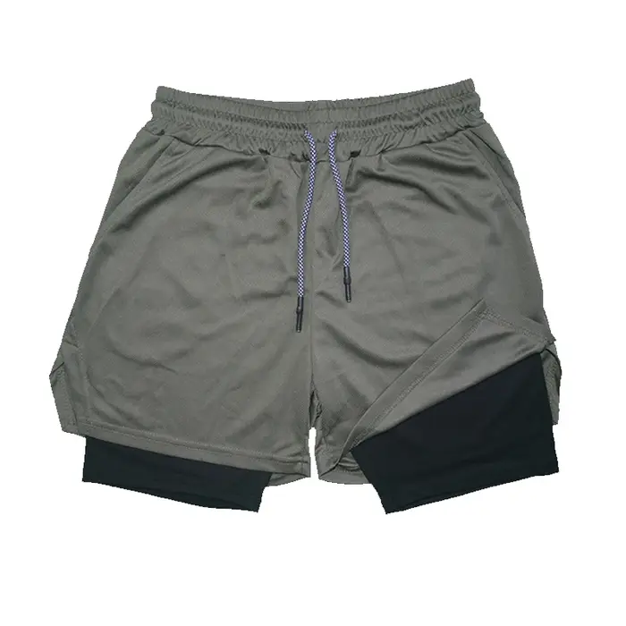Short de Fitness Double couche pour hommes, doublure en maille avec cordon de serrage, taille élasti