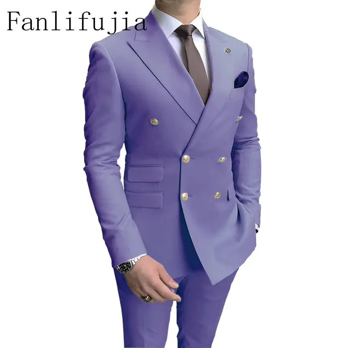Fanlifujia-Costumes décontractés bleu ciel pour hommes, revers Patricia à double boutonnage, bouton 
