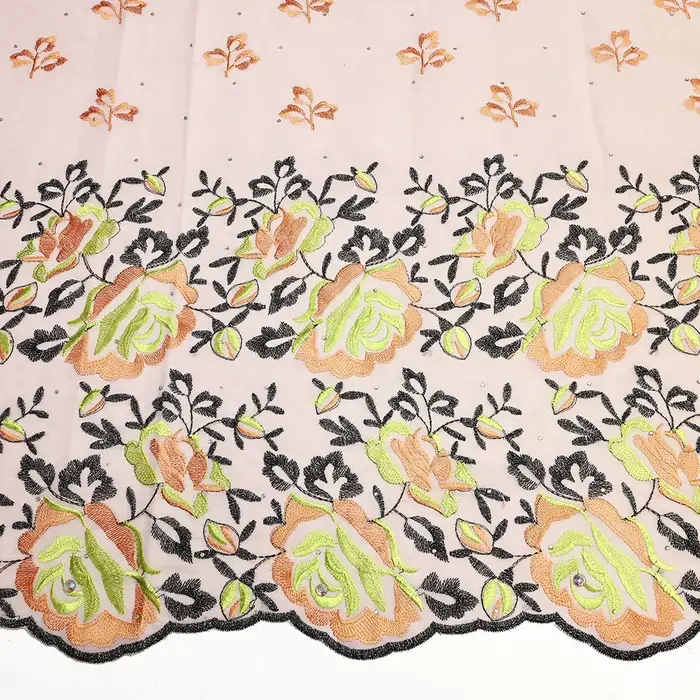 Tissu africain en dentelle de coton brodé, Voile suisse nigérian, 5Yards, couture pour robe de soiré