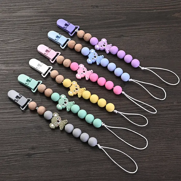 Attache-sucette plastique bébé clip animal dessin animé - Chaîne silicone support factice - Cadeau douche
