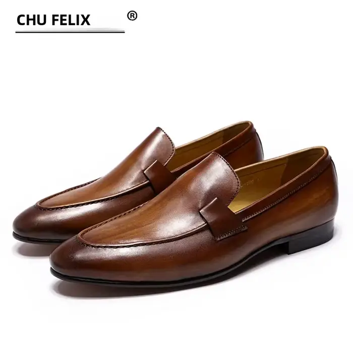 FELIX CHU Designer mode hommes mocassins en cuir à la main noir marron décontracté affaires robe chaussures fête mariage