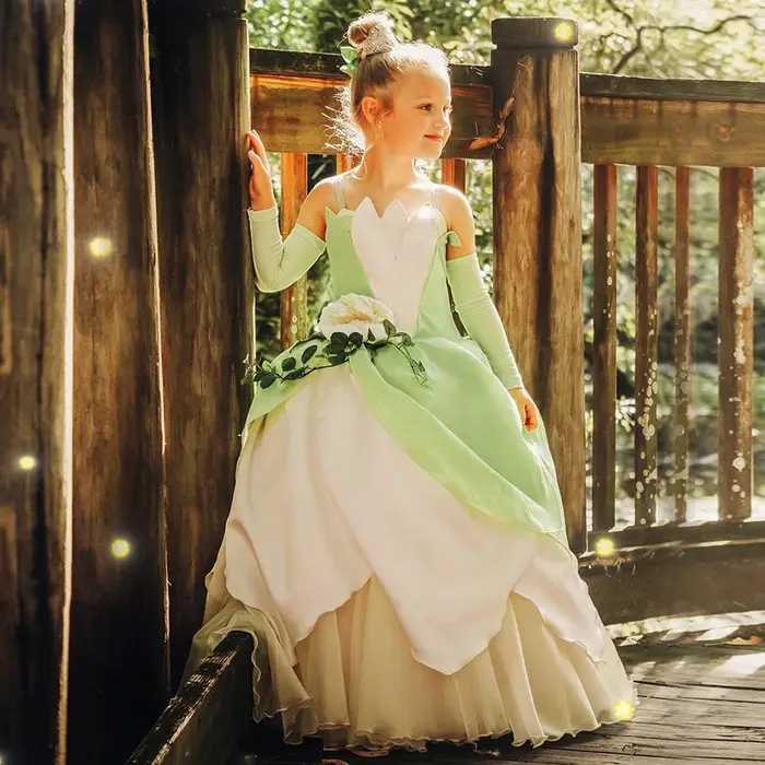 Costume de princesse Tiana avec LED floral pour filles costumes d'Halloween Noël anniversaire représentations théâtrales 2 à 11 ans
