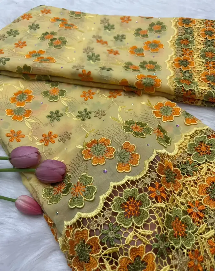 Voile suisse en dentelle suisse, avec des pierres appliquées de fleurs 3D, tissu africain en dentell