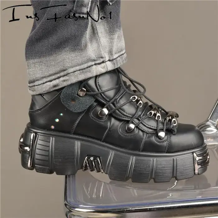 Chaussures de piste décontractées pour femmes, baskets épaisses à plateforme et bout en métal, Style