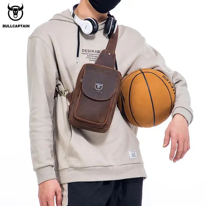 BULLCAPTAIN sacs à bandoulière pour hommes sac de poitrine en cuir Crazy Horse sacs à bandoulière en
