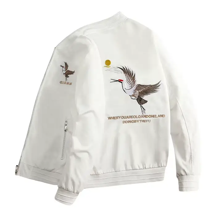 Veste Sukajan brodée Crane pour hommes 2026, Blouson Bomber Harajuku à manches longues, Manteau univ