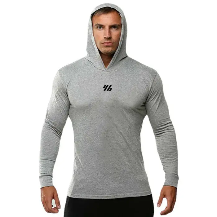 Automne coton respirant décontracté à capuche T-Shirts hommes coupe ajustée à manches longues chemis