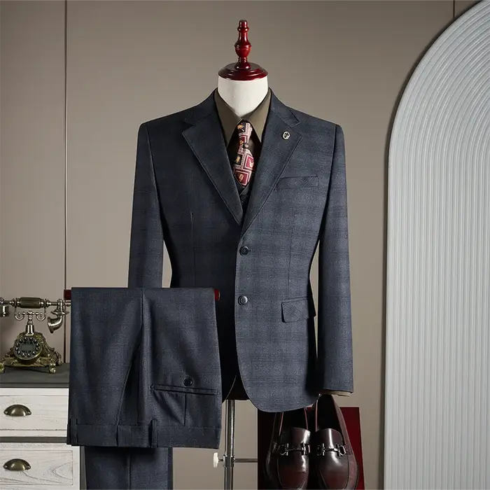 Ensemble de costume à carreaux décontracté pour mariage, de haute qualité, à la mode et élégant, ens
