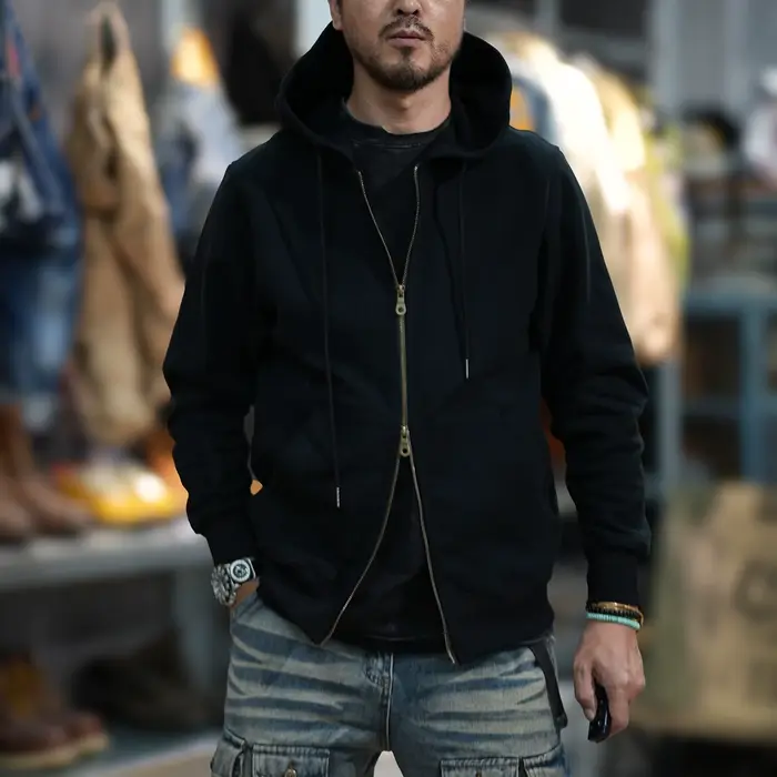 Cardigan à Capuche Rétro pour Homme, Vêtement de Marque, Lourd, Ample, Grande Taille, Nouvelle Colle