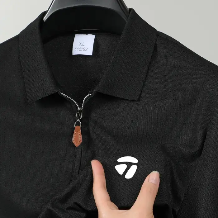 Nouveau T-shirt de golf pour homme, col semi-zippé, manches courtes amincissantes, haut décontracté 