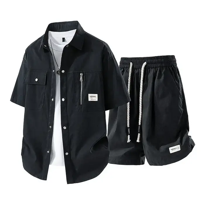 Ensemble chemise et Short à manches courtes pour hommes, décontracté, polyvalent, à la mode, Cool, t