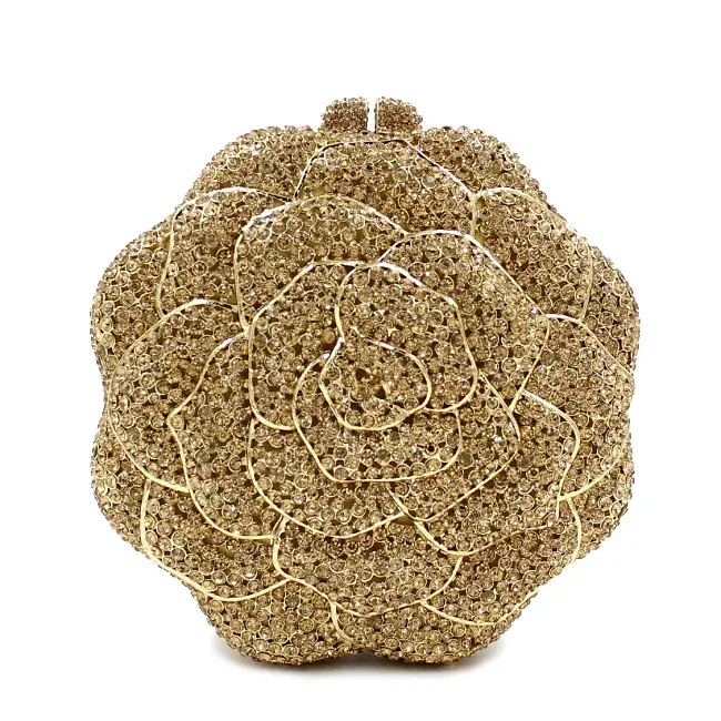 Sacs en cristal au Design Rose exquis, sac complet en strass, sac de soirée creux en métal et diaman