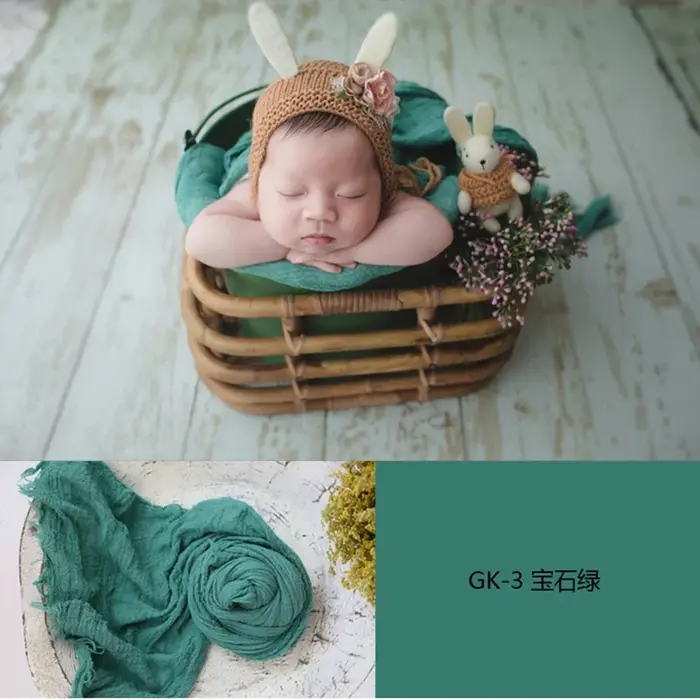 Accessoires photo nouveau-né seersucker coton - Couverture emmaillotage studio bébé panier
