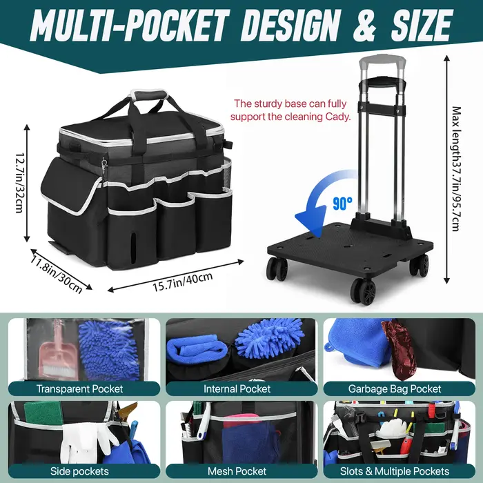 Sac de caddie de nettoyage roulant, sac à outils, sac de rangement d'outils de nettoyage, grand sac 
