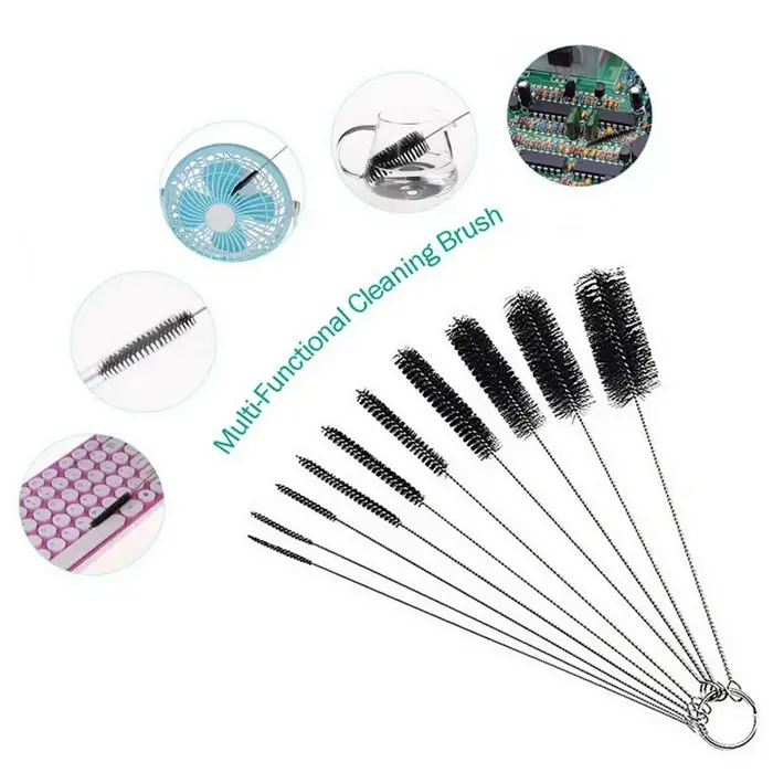 Ensemble de 10 brosses à cheveux souples en acier inoxydable, Tube à essai, brosse à biberon multifo