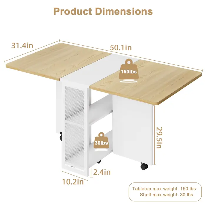 Table à manger pliante, table à manger à feuilles tombantes pour 4, table de cuisine pliable avec 6 