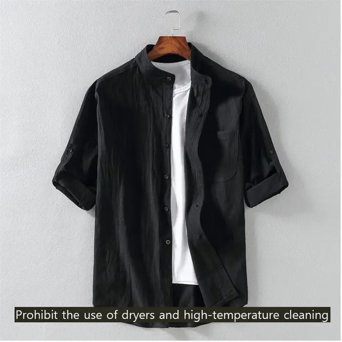 Chemise à manches courtes pour hommes, col montant, cinq points, manches mi-longues, à la mode, manc