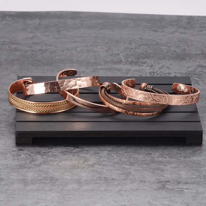 Vinterly Bracelet en cuivre pur hommes magnétique Vintage réglable aimant élevé manchette ouverte br